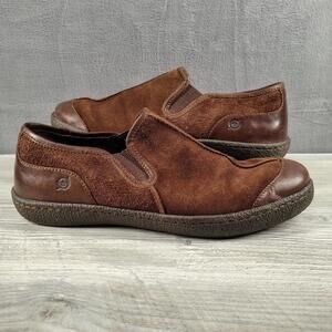 Born Mens 11.5 Brown Leather Suede Slip On Comfort Shoes Casual Work Loafers